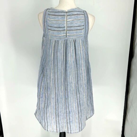 Madewell Women's XXS Yoked Mini Dress in Textured Stripe Sleeveles Blue Pockets - Picture 10 of 16